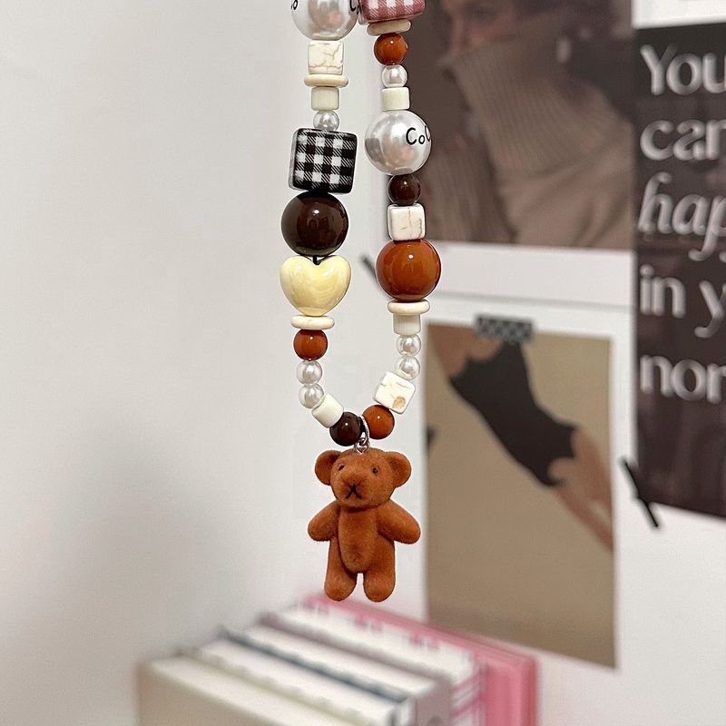 Unschlagbare Qualität Original Beflockung Bär Braun Handy Shell Für IPhone Lanyard Ins Nische Stil Kette Perlen Tasche Ornamente frauen_voghion.com