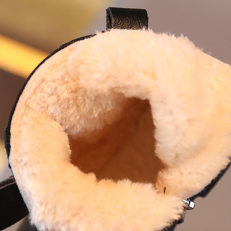 Stivali corti alla moda per bambini, stile britannico, da autunno e inverno, foderati in pile, antivento, grandi, in cotone caldo._voghion.com