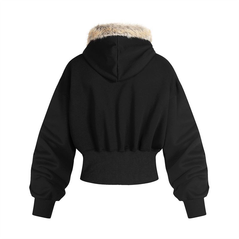 Giacca corta da uomo con doppia cerniera, modello largo, per primavera e autunno, felpa con cappuccio e collo in pelliccia_voghion.com