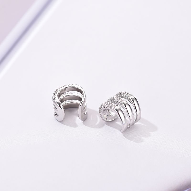 Aurora Atelier Dreilagige C-förmige Clip-Ohrringe für Damen, Ohrklemmen ohne Piercing, künstliche Knorpelohrringe, AAAA Zirkonia, geometrischer Schmuck_voghion.com