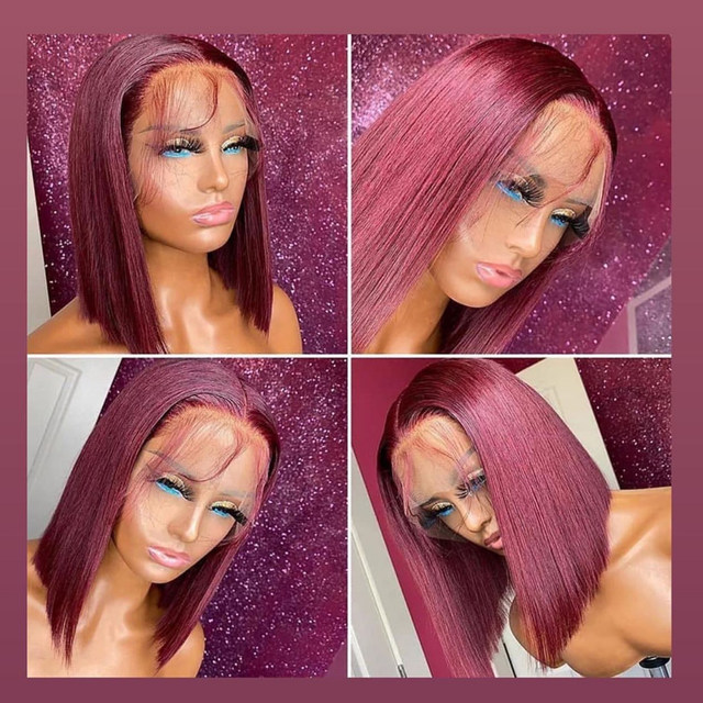 Parrucca anteriore in pizzo bordeaux 99J Parrucche per capelli umani Colorate rosse Evidenziate Marrone dritto Biondo 613 Parrucca frontale in pizzo HD Capelli umani 13x4_voghion.com
