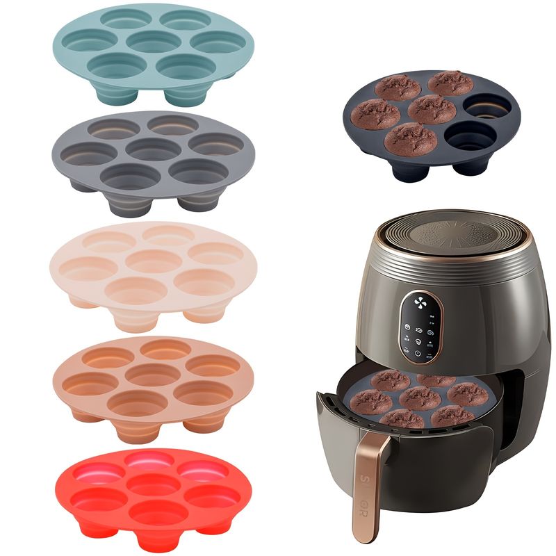 1pc, Collapsible Silicone Air Fryer Cake Pan and Muffin Mold-7 Inch, Easy to Clean, Perfect for Cupcakes, Egg Bites, Kitchen Gadget and Baking Tools_voghion.com