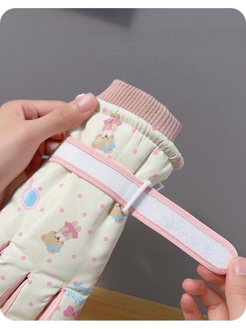 Gants de ski en coton pour femme, motif ours mignon, chauds, résistants au froid, imperméables, doublés en polaire, épais, pour écran tactile, cyclisme_voghion.com