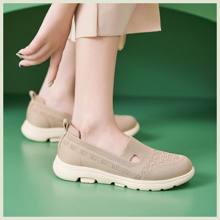 K6016-4 Spring 2025 Genuine Leather Single Non-Slip Breathable Fly Knit Autumn Casual Versatile Women's Shallow Mouth_voghion.com
