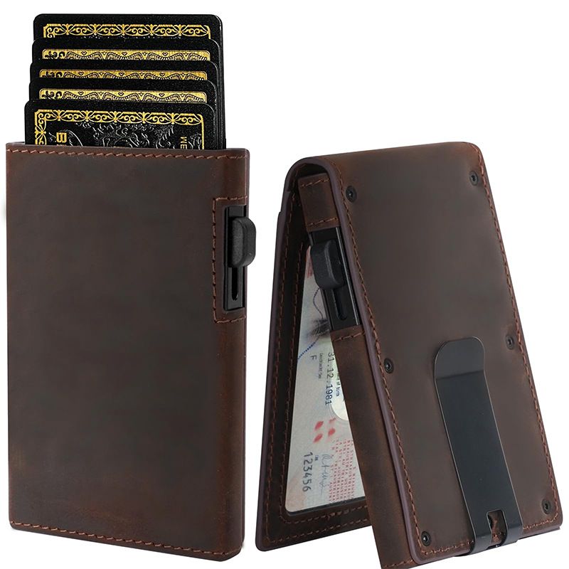 Nuovo porta carte verticale in metallo da uomo con sconto dell'80%, portafoglio da uomo in vera pelle di alta qualità_voghion.com