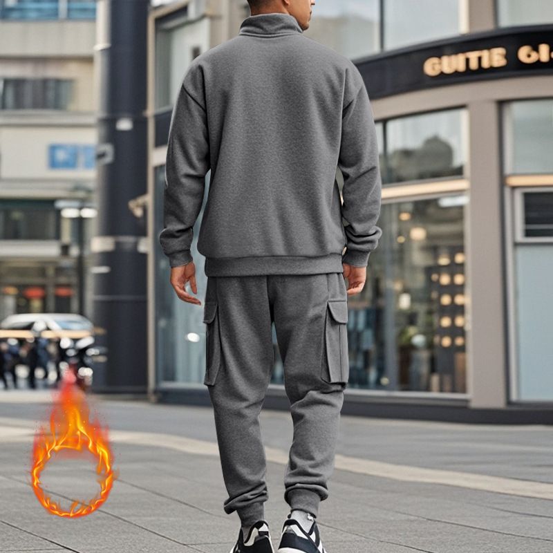 Fleecegefüttertes Sweatshirt-Set mit Viertelreißverschluss für Herren – Slim Fit Thermo-Jogging-Outfit für Herbst und Winter_voghion.com