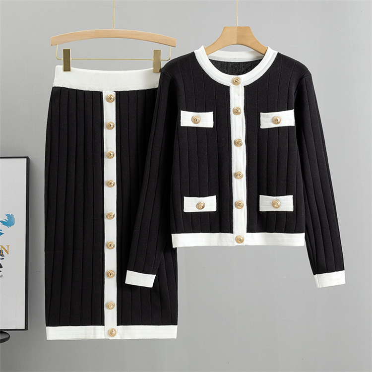 Kadın haute couture Fransız sosyetik örgü takım elbise ince ceket etek iki parçalı set_voghion.com