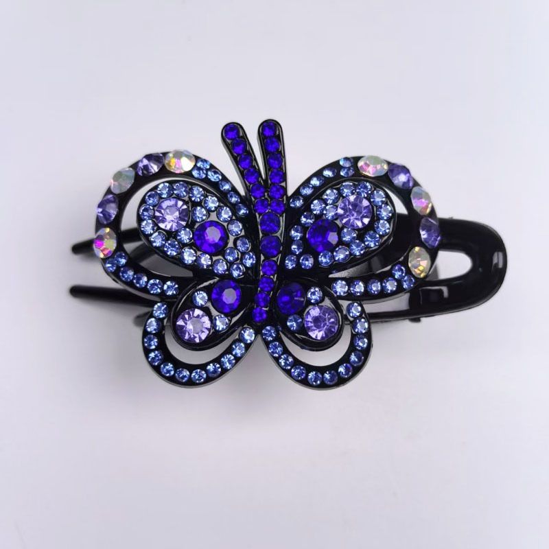 Fermaglio a becco d'anatra con strass per acconciatura raccolta, elegante fermaglio per capelli in stile coreano con design a farfalla con strass, fermaglio a tre denti, forcina per capelli._voghion.com