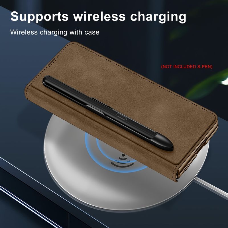 For Z Fold 3 Geometric Frosted Solid Color Case Film Flip Phone Case With S Pen Slot_voghion.com