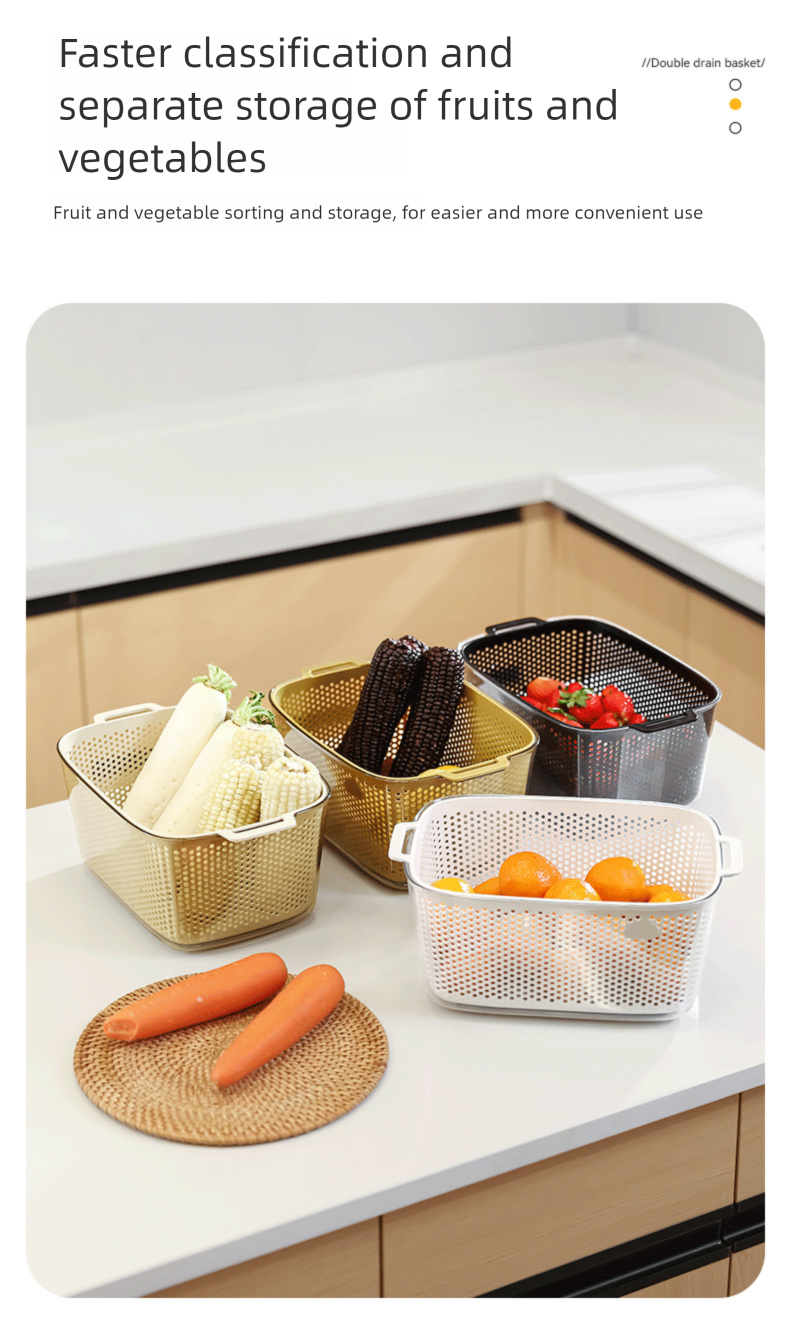 Kitchen Plastic Double Layer Rice Washing Basin Draining Household Living Room Coffee Table Internet Celebrity High-End_voghion.com