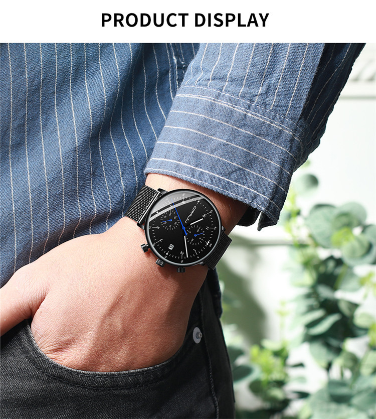 CRRJU/Kajun 2278 New Men's Sports Fashion Multifunctional Six-Hand Mesh Strap Business Watch_voghion.com
