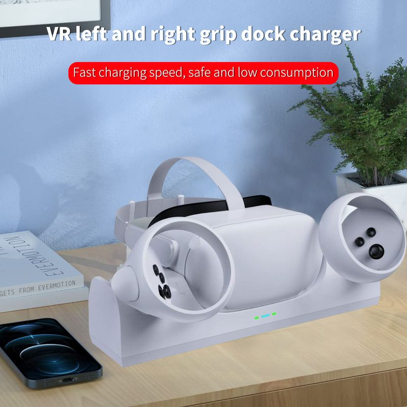 Ladegerät, 3 LED-Anzeigen, wiederaufladbarer Akku, platzsparend, Mehrfachschutz, stabil, Headset-Controller, Ladestation für_voghion.com