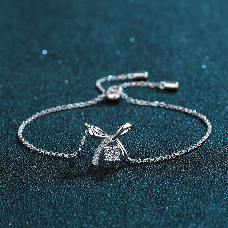 2024 neues reines Silber für Frauen Bowknot Moissanite verstellbares Armband_voghion.com