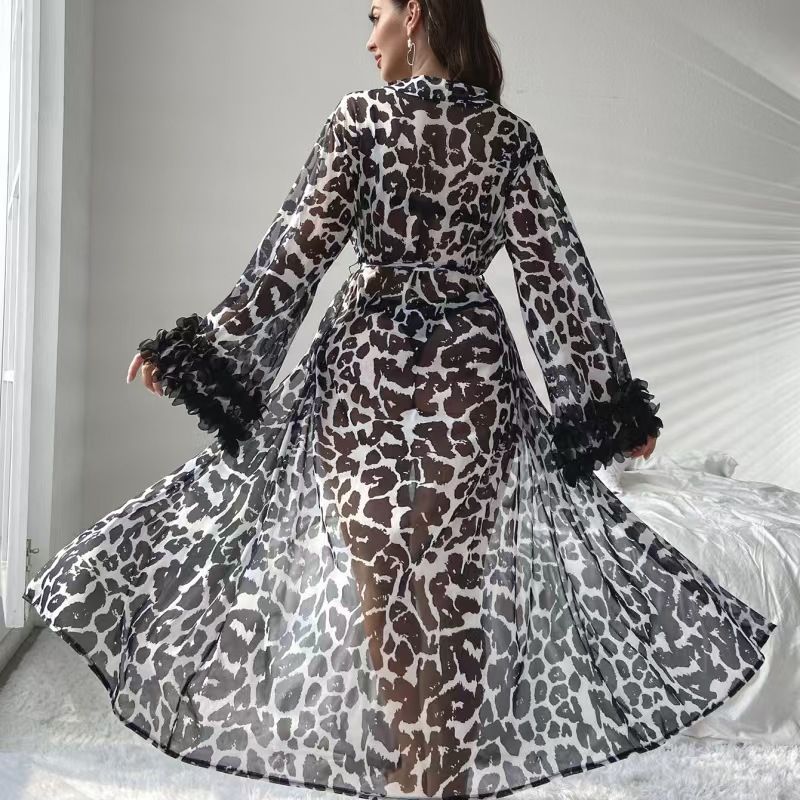 Bathrobes Long Sexy Printed Pajamas Women's Casual Loungewear Dressing Gown Leopard Print Dressing Gown_voghion.com