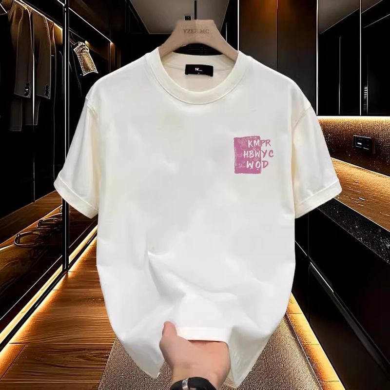 T-shirt a maniche corte in cotone pesante di bell'aspetto da uomo - lettere in vaso per giovani uomini e donne da strada, collo rotondo ampio e comodo_voghion.com