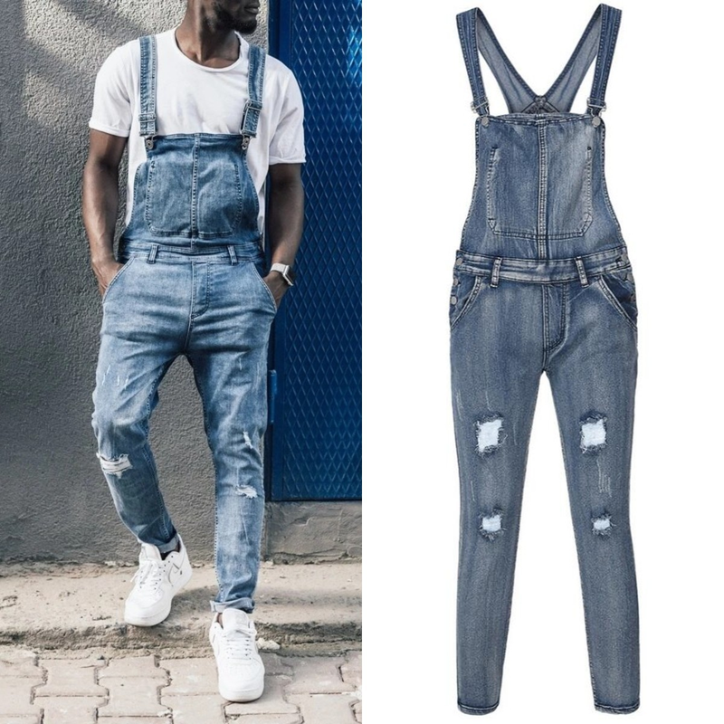 Vêtements pour hommes, barboteuses en denim dos nu élégantes pour hommes, jeans et pantalons déchirés, vêtements de travail populaires_voghion.com