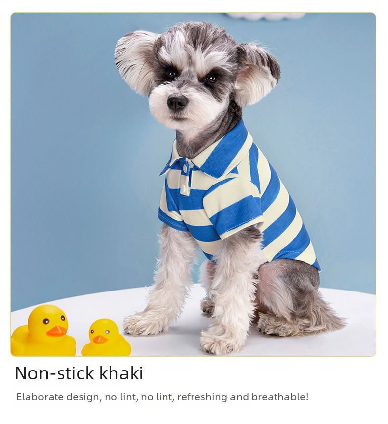 2023 Nya Hund Vår- och Sommarpolotröja Randig Pärlhalsband Elastisk T-shirt Katt Randiga Kläder_voghion.com