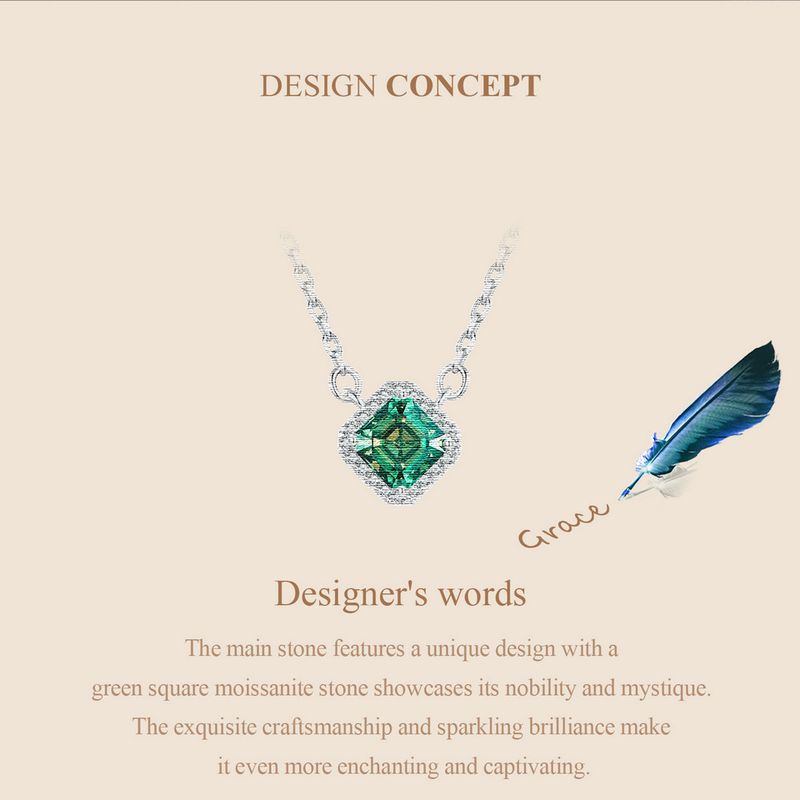 Pronta consegna BAMOER ciondolo in argento sterling con moissanite verde quadrato placcato in oro bianco VVS1 collana con diamanti da laboratorio per donna_voghion.com