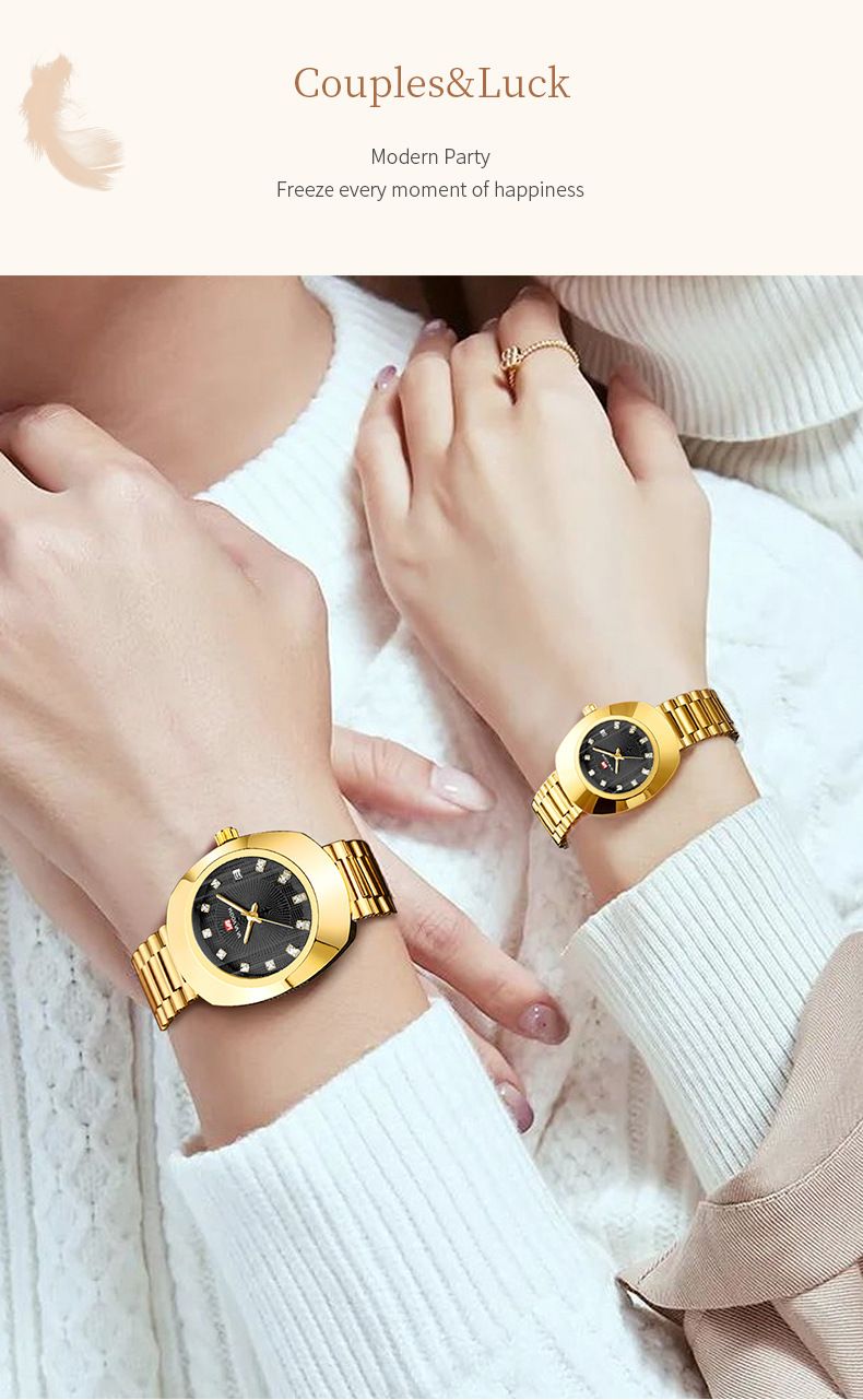 Va Va Voom Ceasuri pentru iubitori Ceas din oțel impermeabil cu diamant auriu Ceas cu cuarț pentru cupluri_voghion.com