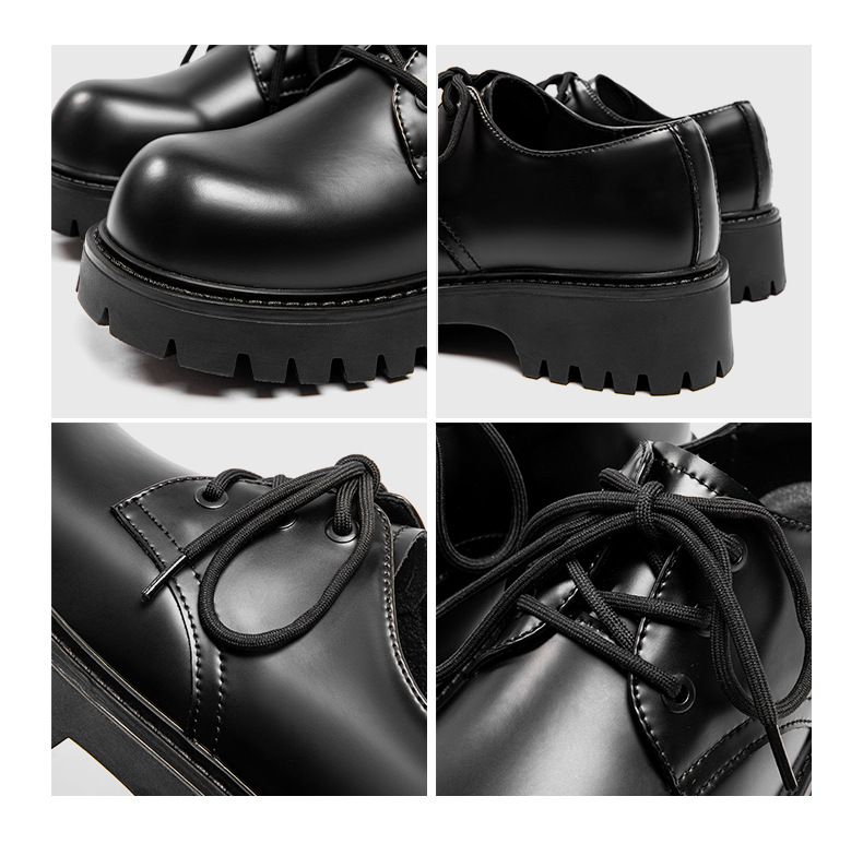 Derby Schuhe Herren Paris Mickey Rundkopf Big Head Casual Lederschuhe Plateauhöhe Schwarz Matt_voghion.com