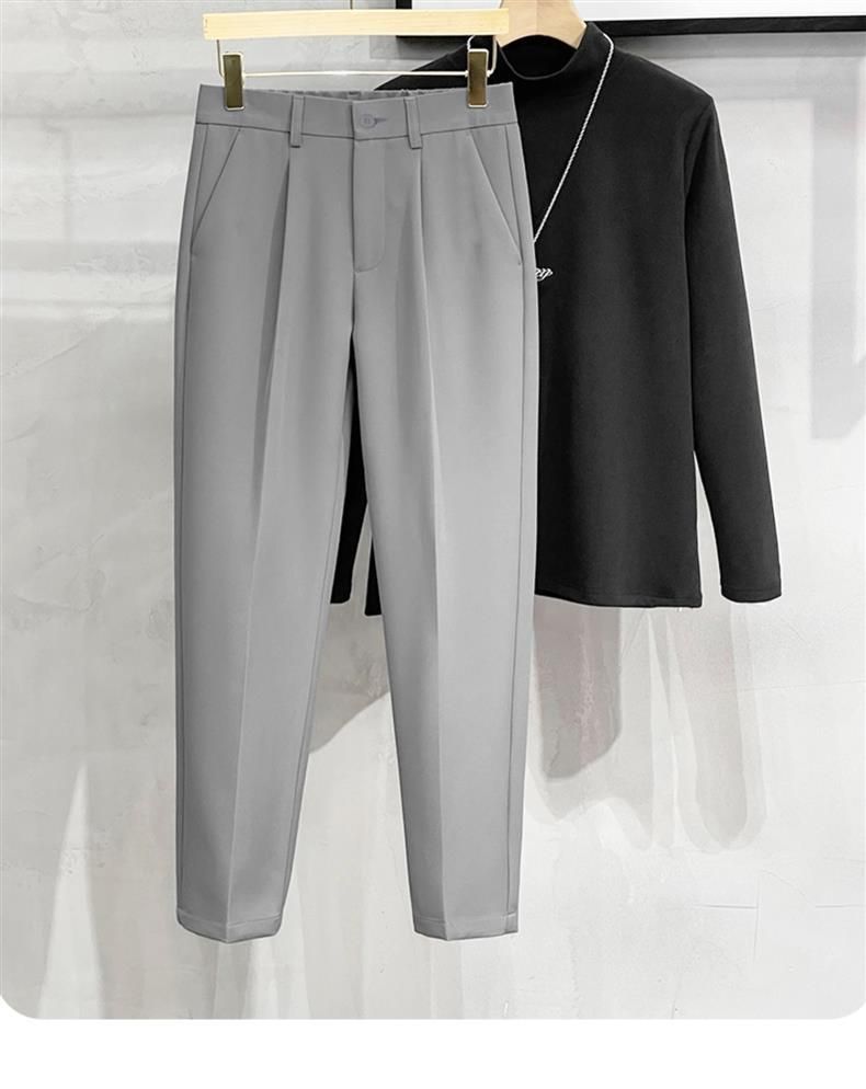 Herrenbekleidung Herren Drapey Kleine Gerade Hose Sommer Dünne Eisseide Lässige Kegelhose Neun-Punkt-Hose_voghion.com