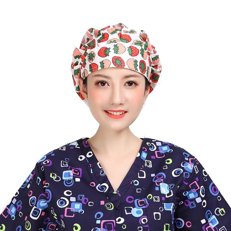 Pure Cotton Hat Female Doctor Dental Oral Nurse Hat Long Hair Wrapped Headscarf Printed Puff Hat Female Oil Fume Kitchen_voghion.com