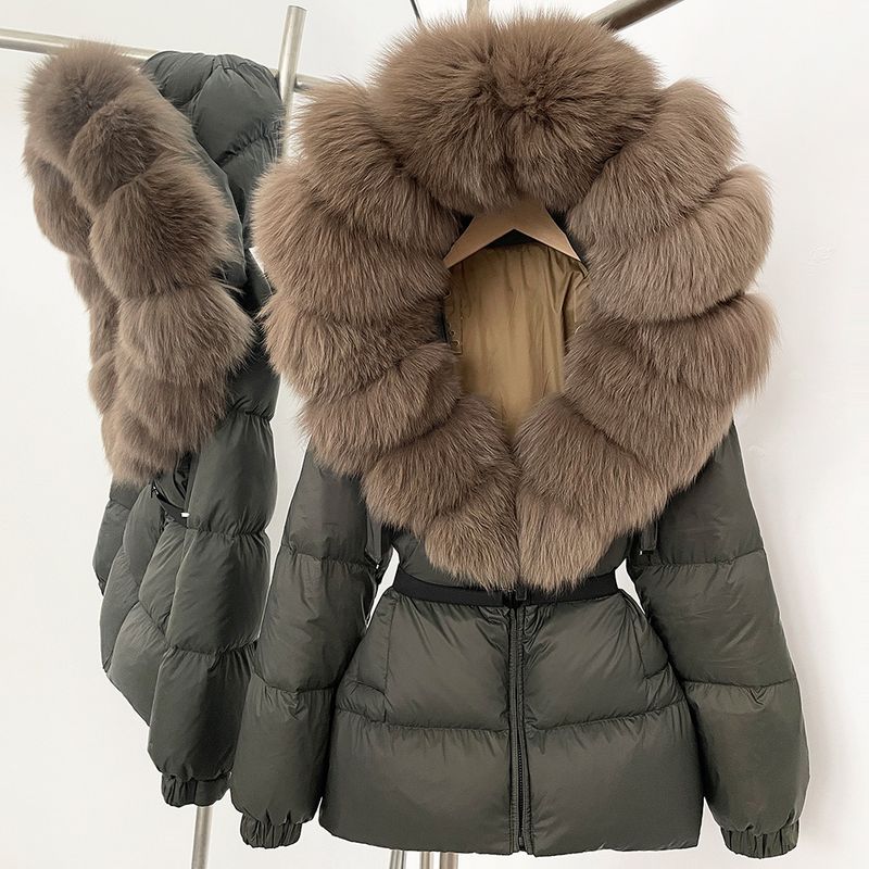 Piumino di alta qualità per donna, stile giapponese e coreano, piumino invernale di alta qualità, lunghezza media, spessore e vita sottile, in pelliccia di volpe_voghion.com