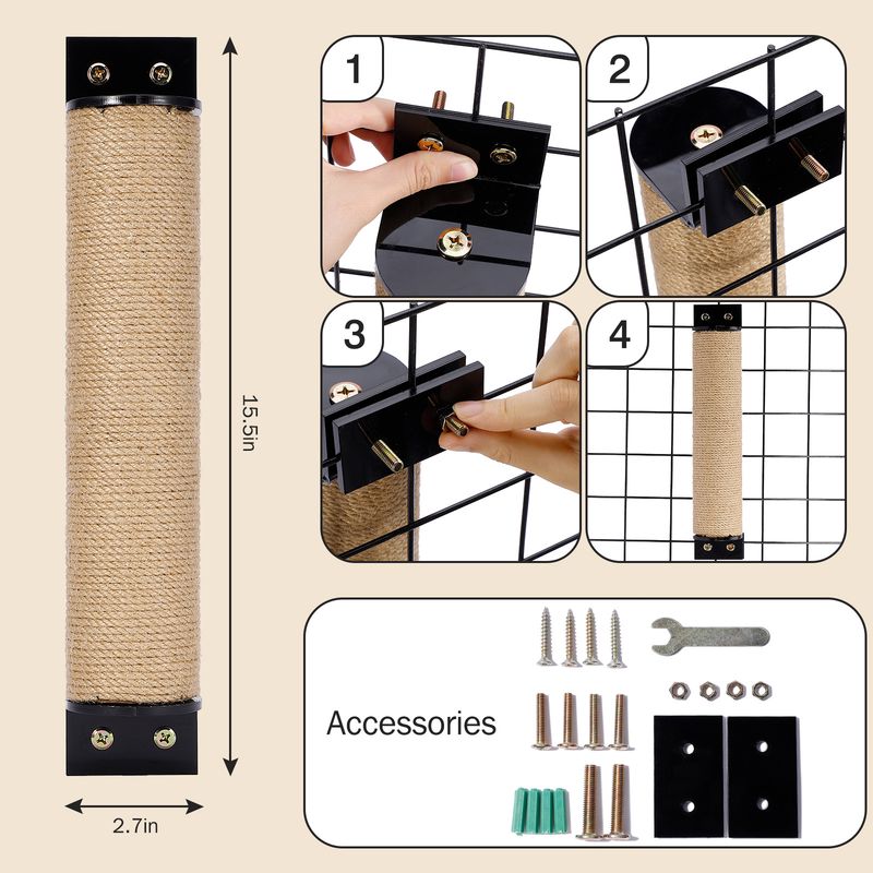 Acrylic Cage Vertical Hanging Sisal Post Wall-Mounted Jute Scratching Cat Climbing Frame Toy_voghion.com