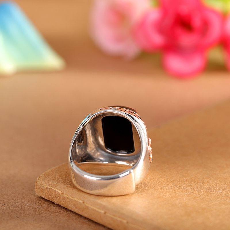 Anello aperto in onice nero da uomo, in argento, con accessori artigianali tailandesi di alta qualità._voghion.com
