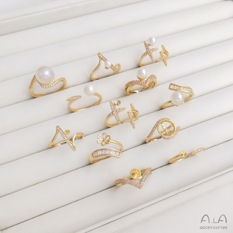 Micro Pave Zirkon 14K vergoldet Farbe Retention Halbloch Perle Mode Licht Luxus DIY Kristall Perle leer Ri_voghion.com