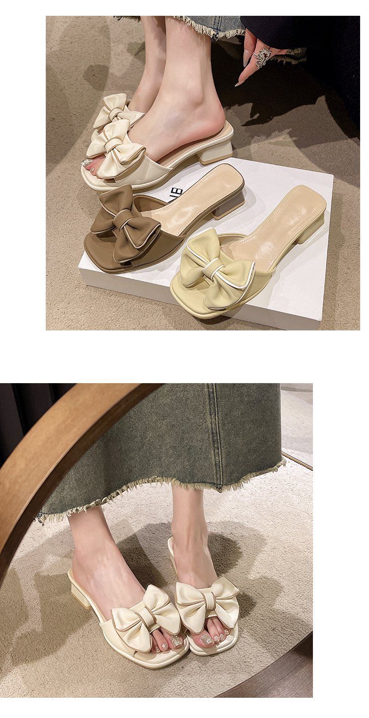 Damen-Sandalen mit klobigem Absatz – Pantoletten mit offener Zehenpartie und Schleifendekor für den Außenbereich_voghion.com