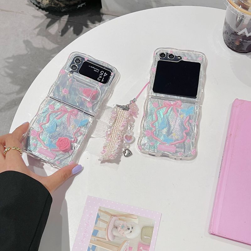 Feather yarn wristband rose for Samsung zflip5 mobile phone case new folding screen zflip4/3 Korean minority_voghion.com