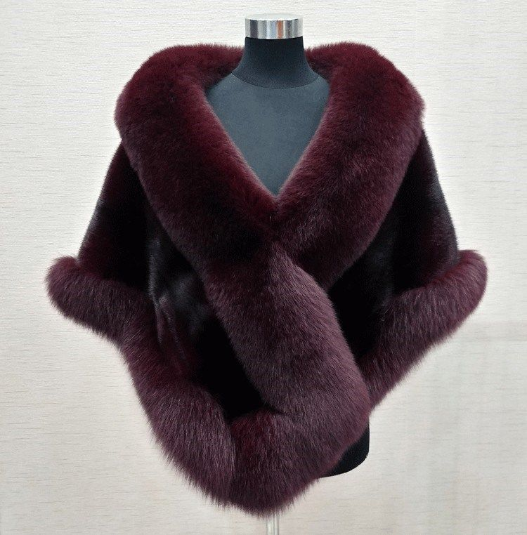 Dammekleeder Braut Fuchspelz Schal Hochzäitskleed Kap Kleed Cheongsam Pelz Kap Jacket Wäiss Fraen_voghion.com
