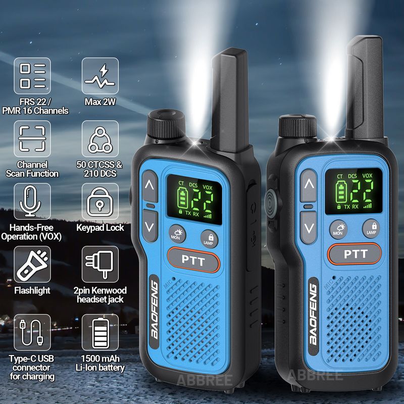 2PCS Baofeng BF-T18 Mini Dual PTT Walkie Talkies PMR FRS NOAA Portable Flashlight VOX Long Range Two Way Radio_voghion.com