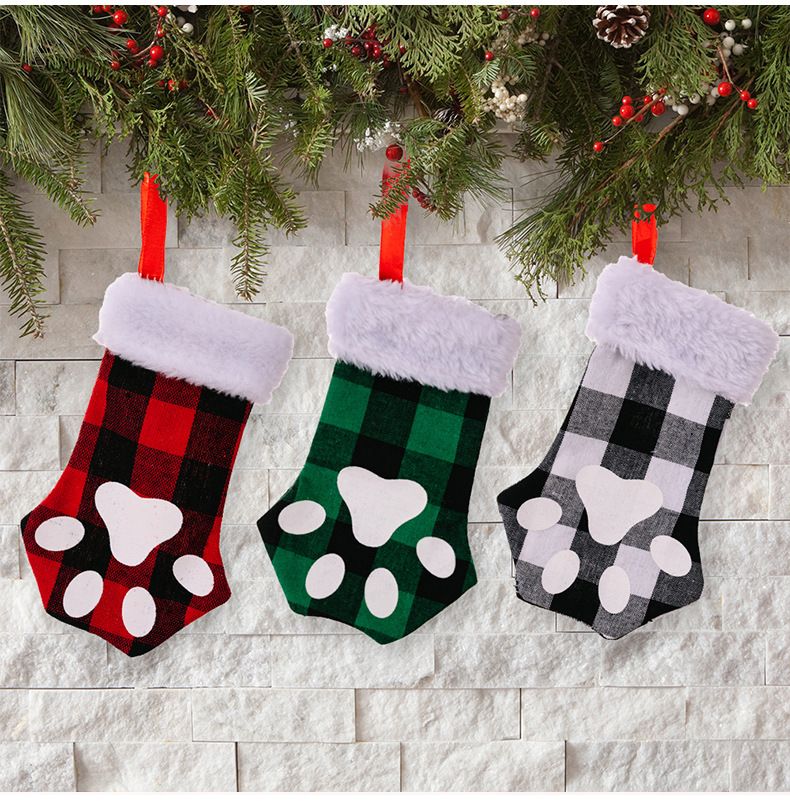 Christmas Decorative Supplies Christmas Decorative Stocking Small Cat Claw Christmas Stocking Plaid Gift Stocking_voghion.com