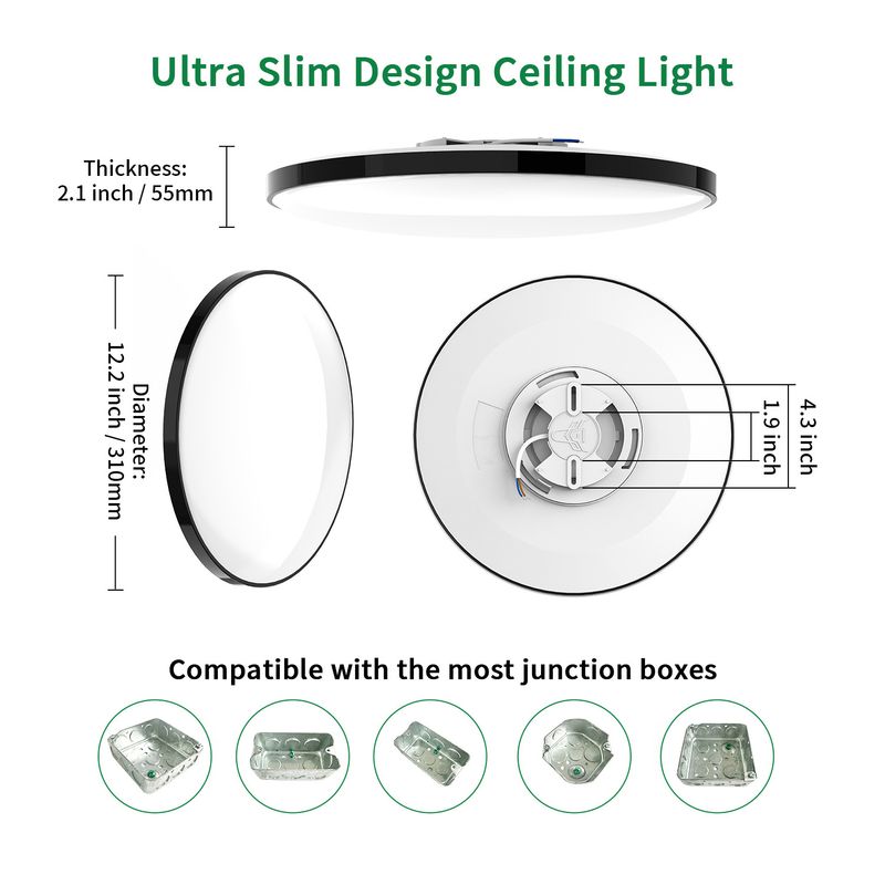 Glühbirnen Smart Wifi Bluetooth Fernbedienung Dimmen Farbe Stimme Moderne ultradünne einfache schwarze Rahmen Drei-Beweis-Deckenlampe_voghion.com