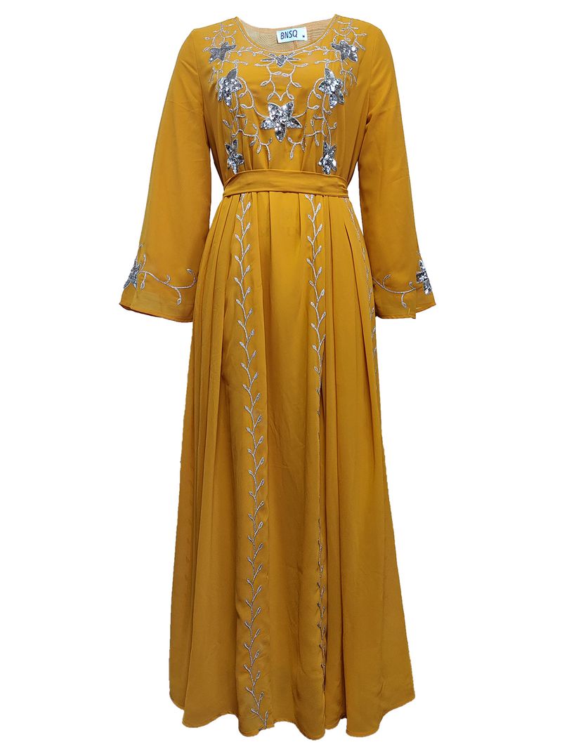 Abito da donna con ricamo e applique Abaya musulmano elegante da festa_voghion.com