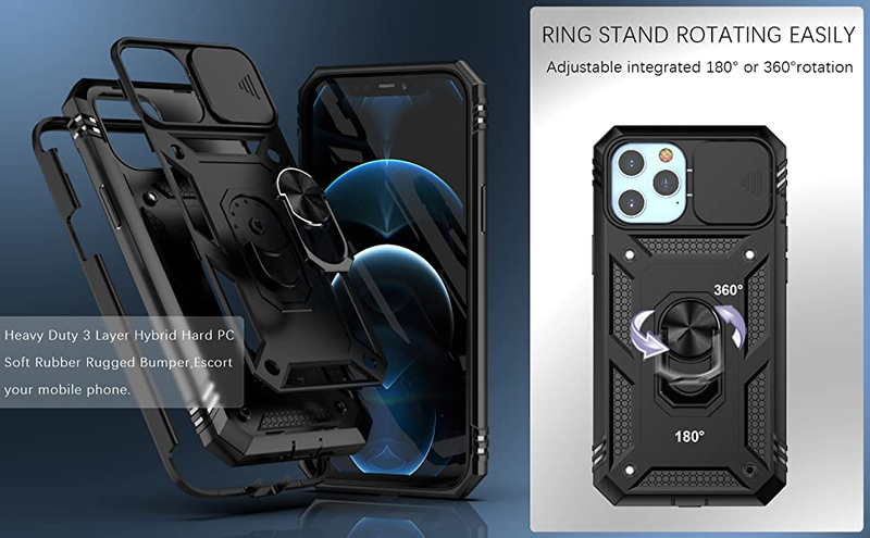 Coque pour iPhone 14 13 12 11 Pro Max X Max 8 Plus Coque robuste avec caméra Rotation à 360 degrés Béquille robuste Shockpro_voghion.com