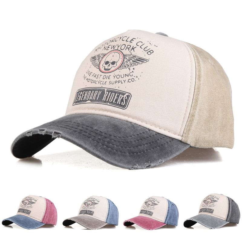 Nuovo berretto da baseball con stampa a teschio lavato in cotone 2024 per uomo e donna, berretto con lingua d'anatra vintage personalizzato di New York_voghion.com