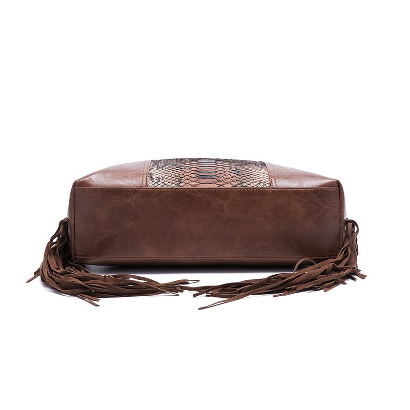 Women's Bag Retro Style Tote Snake Pattern Shoulder Handbag_voghion.com
