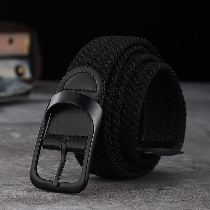 HOT Canvas men and women without perforated square buckle belt Korean version the trend of personality knitting single-loop_voghion.com