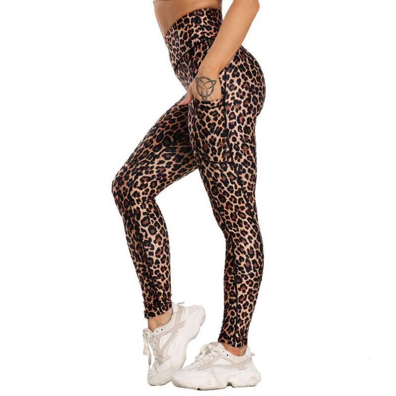 Women's yoga Pants Leopard Print Large Size Printed Pocket Slim Butt Lifting Sports Yoga Pants Leggings XY6645_voghion.com
