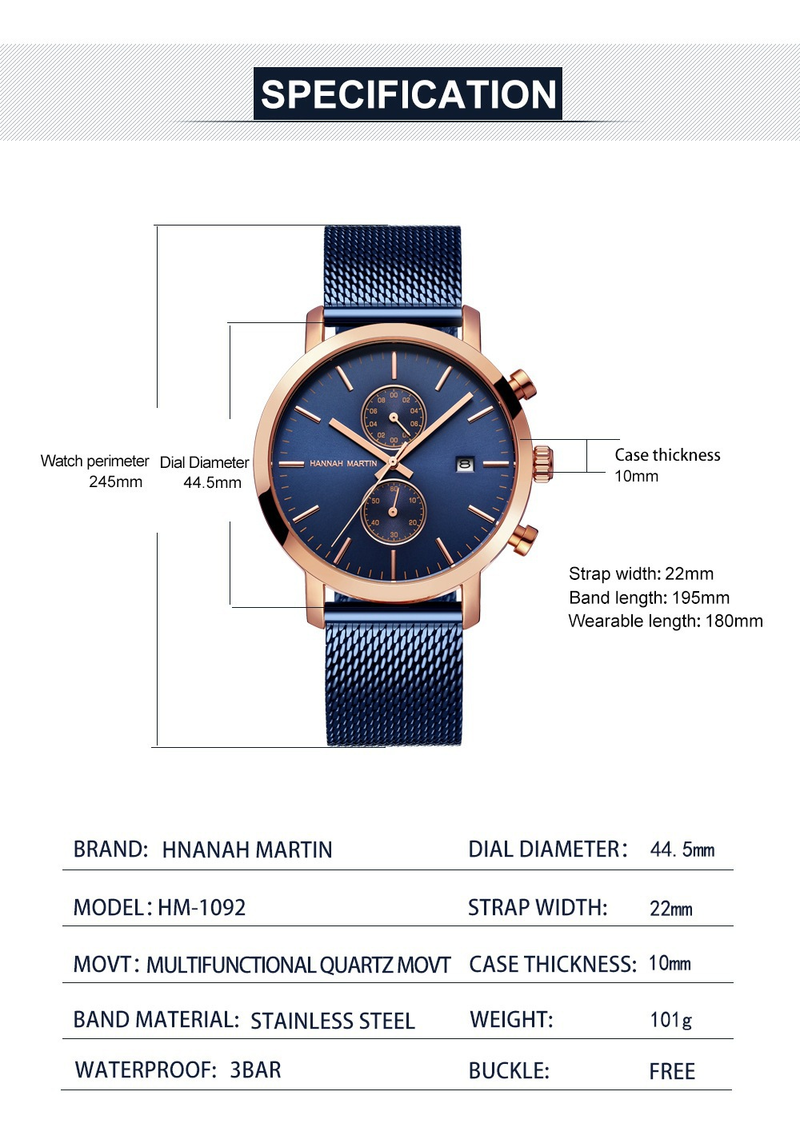Men's Stainless Steel Waterproof Quartz Watch With Date Function, 44.5mm Round Dial, Mineral Glass, Casual & Business Style_voghion.com