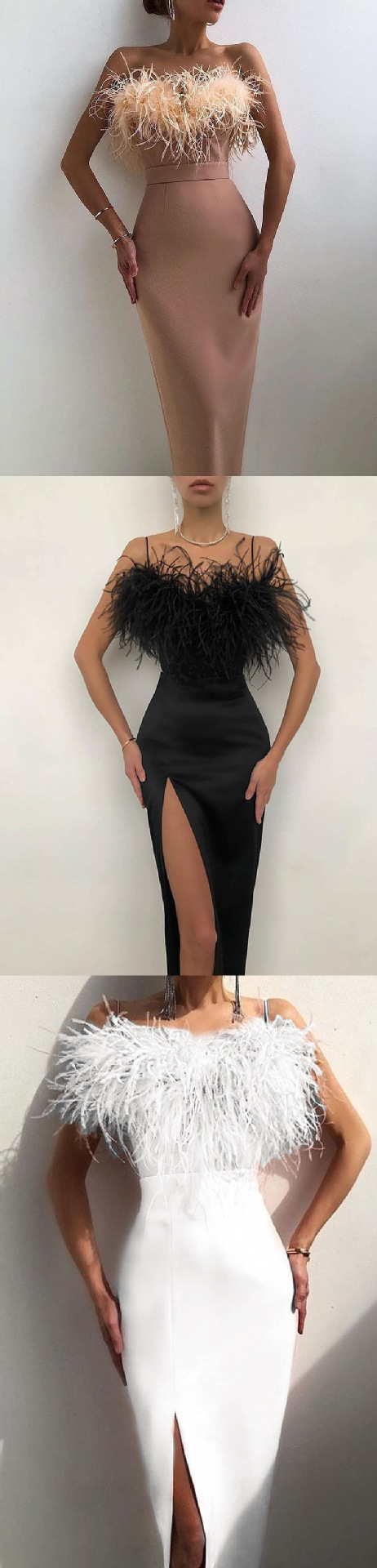 Abito da donna con bretelle in piume, abito da banchetto, temperamento sottile, braccio dimagrante_voghion.com