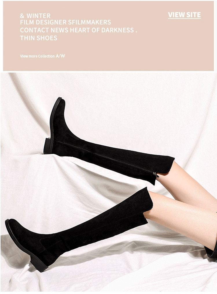 Women's High 2024 New Arrival Fall And Winter Flats Fleece-ed Mid Heattech Hidden Heel Below The Knee Boots_voghion.com