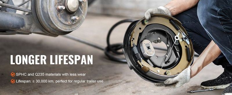 VEVOR Trailer Hub Drum Kits 8 On 6.5" B.C. With 12" X 2" Electric Brakes, Self-Adjusting Trailer Brake Assembly For 7000 Lbs Axle, 5-Hole Mounting, Backing Plates For Brake System Part Replacement_voghion.com