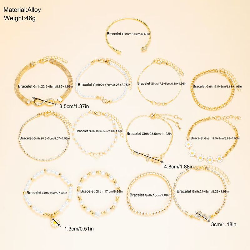 Fashion Trend Bohemian Style Five-Pointed Star Heart Daisy Pearl Bracelet Set Of Eight Pieces_voghion.com