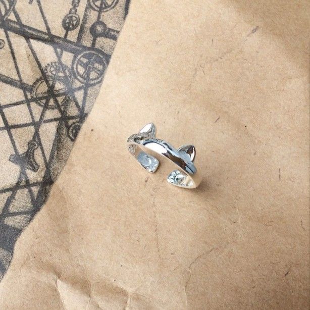 Japanese and Korean simple cute kitten female opening cat ear dog ring small animal cartoon jewelry_voghion.com