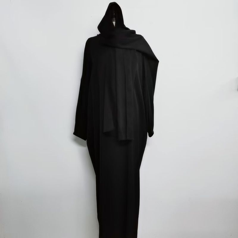 Abito da preghiera musulmano con cappuccio e pieghe in un unico pezzo per Ramadan Eid Abaya, abbigliamento islamico da donna Dubai, abito nero saudita, caftano turco con velo_voghion.com