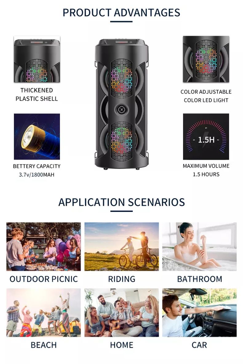 Bluetooth Dual Stereo āra Tfusb atskaņošana Fm balss apraide portatīvais zemfrekvences skaļrunis 50 bezvadu skaļrunis_voghion.com